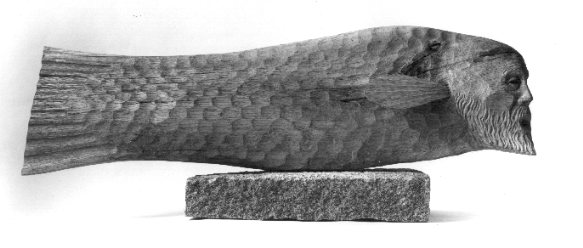 MONKFISH sculpture by S. Lindsay; oak & granite